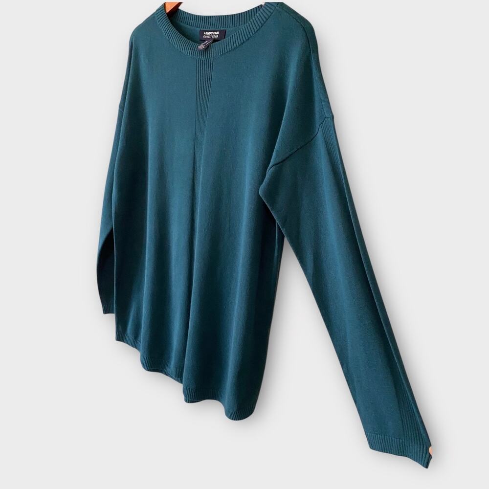 Lands’ End Mens Crewneck Sweater Medium Teal Blue Green Cotton Modal Lightweight - Picture 3 of 12